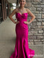 Unique Hot Pink Sweetheart Strapless Long Mermaid Prom Dress with Big Bow, Evening Dress, PD382110