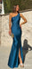 Elegant Dark Blue One-Shoulder Backless Long Mermaid Evening Dress with Slit, Prom Dress, PD382116