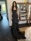 Elegant Black Strapless Long Mermaid Prom Dress with Tulle Detailing,Evening Dress,PD382130
