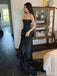 Elegant Black Strapless Long Mermaid Prom Dress with Tulle Detailing,Evening Dress,PD382130