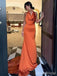 Elegant Burnt Orange Halter Backless Mermaid Long Prom Dress, Evening Dress, PD382134