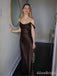 Unique Dark Brown Off-Shoulder Spaghetti Strap Backless Long Mermaid Prom Dress, Evening Dress, PD382156