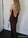Unique Dark Brown Off-Shoulder Spaghetti Strap Backless Long Mermaid Prom Dress, Evening Dress, PD382156