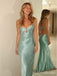 Unique Mint Green Spaghetti Strap Backless Mermaid Long Prom Dress with Tie-Back, Evening Dress, PD382159