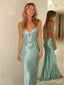 Unique Mint Green Spaghetti Strap Backless Mermaid Long Prom Dress with Tie-Back, Evening Dress, PD382159
