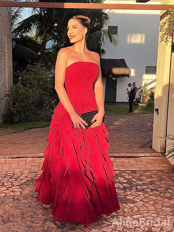 Elegant Red Strapless A-line Long Prom Dress,Evening Dress,PD382182