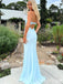 Elegant Light Blue Sweetheart Strapless Mermaid Long Prom Dress,Evening Dress,PD382189