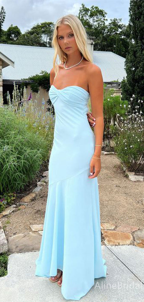 Elegant Light Blue Sweetheart Strapless Mermaid Long Prom Dress,Evening Dress,PD382189
