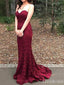 Gorgeous Sweetheart Burgundy Strapless Lace Mermaid Long Prom Dress,Evening Dress,PD382193
