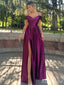 Gorgeous Purple V-neck Off-Shoulder A-line Long Prom Dress with Side Slit, Evening Dress,PD382212