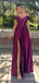 Gorgeous Purple V-neck Off-Shoulder A-line Long Prom Dress with Side Slit, Evening Dress,PD382212