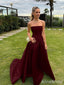 Simple Burgundy Strapless A-line Long Prom Dress,Evening Dress,PD382232