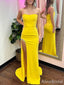 Elegant Yellow Sweetheart Strapless Beadings Side Slit Mermaid Long Prom Dress,Evening Dress,PD382230