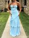 Unique Blue Sweetheart Strapless A-line Long Prom Dress, Evening Dress, PD382231