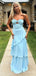 Unique Blue Sweetheart Strapless A-line Long Prom Dress, Evening Dress, PD382231