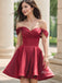 Stunning Ruched Off the shoulder Corset Top A-line  Soft Satin Short Homecoming Dress, Prom Dress, PD382248