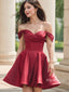 Stunning Ruched Off the shoulder Corset Top A-line  Soft Satin Short Homecoming Dress, Prom Dress, PD382248