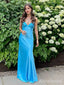 Blue Spaghetti Strap V-neck Lace-Up Memriad Elegant Prom Dress,Floor-Length Dresses,PD38063