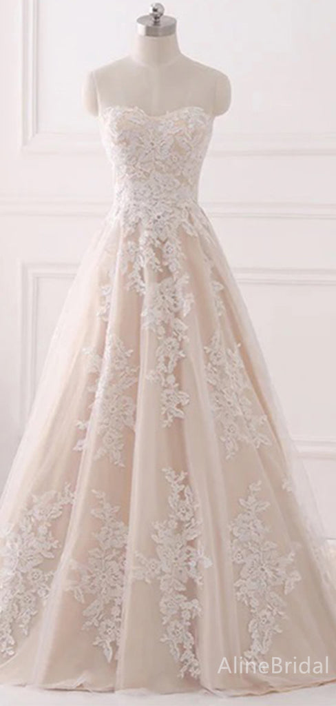 Luxury Sweatheart Strapless Lace A-line Long Wedding Dresses, WD3076