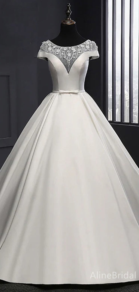 Elegant White A-line Long Wedding Dresses, WD3077
