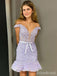 Elegant Purple Off-Shoulder Short Lace Tiered Ruffle Homecoming Dress, HD3200