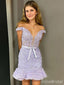 Elegant Purple Off-Shoulder Short Lace Tiered Ruffle Homecoming Dress, HD3200