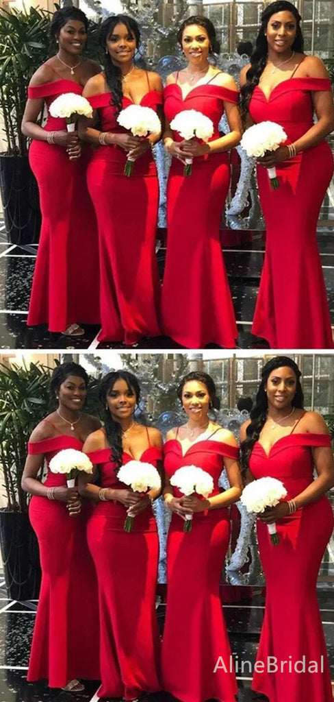 Simple Spaghetti Strap Off-Shoulder Mermaid Long Bridesmaid Dress,PD3283