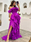 Stunning Purple Off the Shoulder Side Slit A-line Long Prom Dress, Evening Dress, PD3724