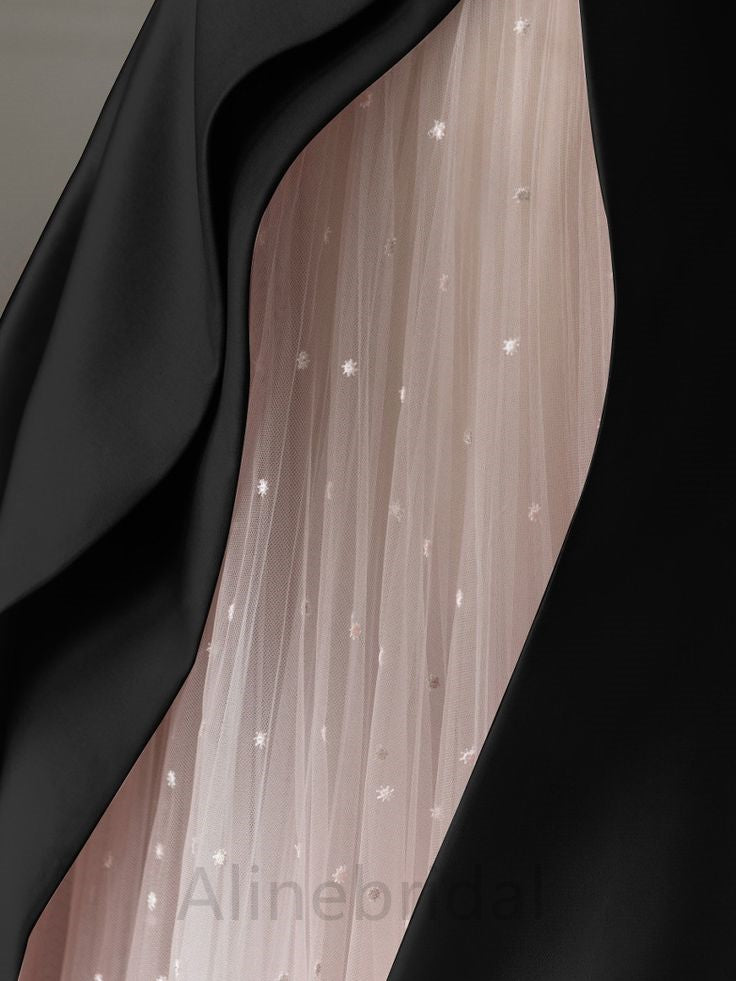 Elegant Black Strapless A-line Floor Length Prom Dress with Pink Tulle, PD3662