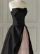 Elegant Black Strapless A-line Floor Length Prom Dress with Pink Tulle, PD3662
