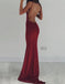 Sexy Red V-neck Sleeveless Backless Mermaid Floor Length Prom Dress, PD3647