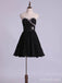 Simple Black Sweatheart Strapless A-line Short Mini Homecoming Dress with Beading, HD32655