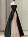 Elegant Black Strapless A-line Floor Length Prom Dress with Pink Tulle, PD3662