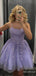 Elegant Purple Lace Appliques A-line Short Mini Homecoming Dress, HD32624