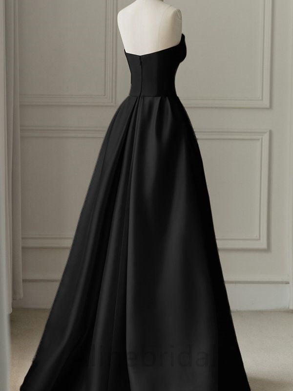 Elegant Black Strapless A-line Floor Length Prom Dress with Pink Tulle, PD3662