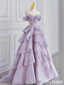 Elegant Purple Strapless A-line Long Layered Tulle Prom Dress, Evening Dress, PD37764