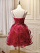 Gorgeous Red Spaghetti Strap Corset A-line Short Tiered Ruffles Homecoming Dress, HD32717