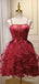 Gorgeous Red Spaghetti Strap Corset A-line Short Tiered Ruffles Homecoming Dress, HD32717