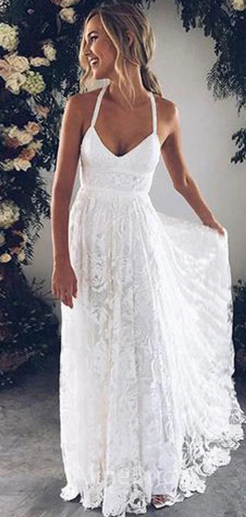 Sexy V-neck A-line Long Lace Wedding Dresses,WD3055