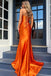 Sexy Orange Strapless Sleeveless Side Slit Mermaid Floor Length Prom Dress, PD3645