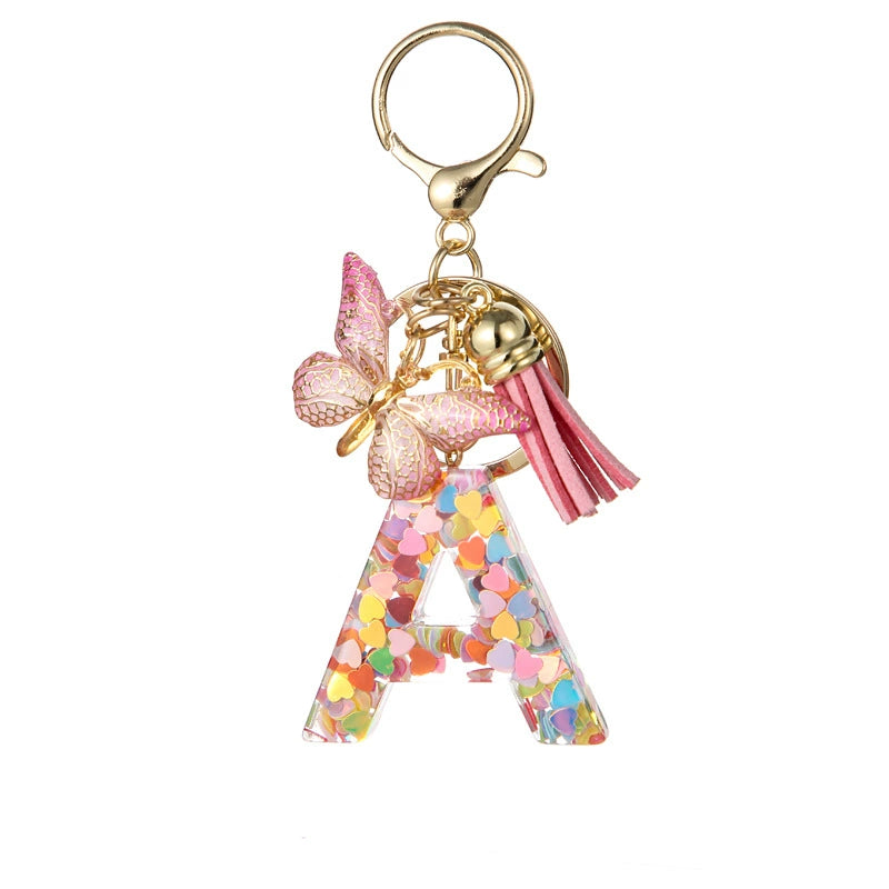 Custom Colorful Initial Keychain with Butterfly & Tassel