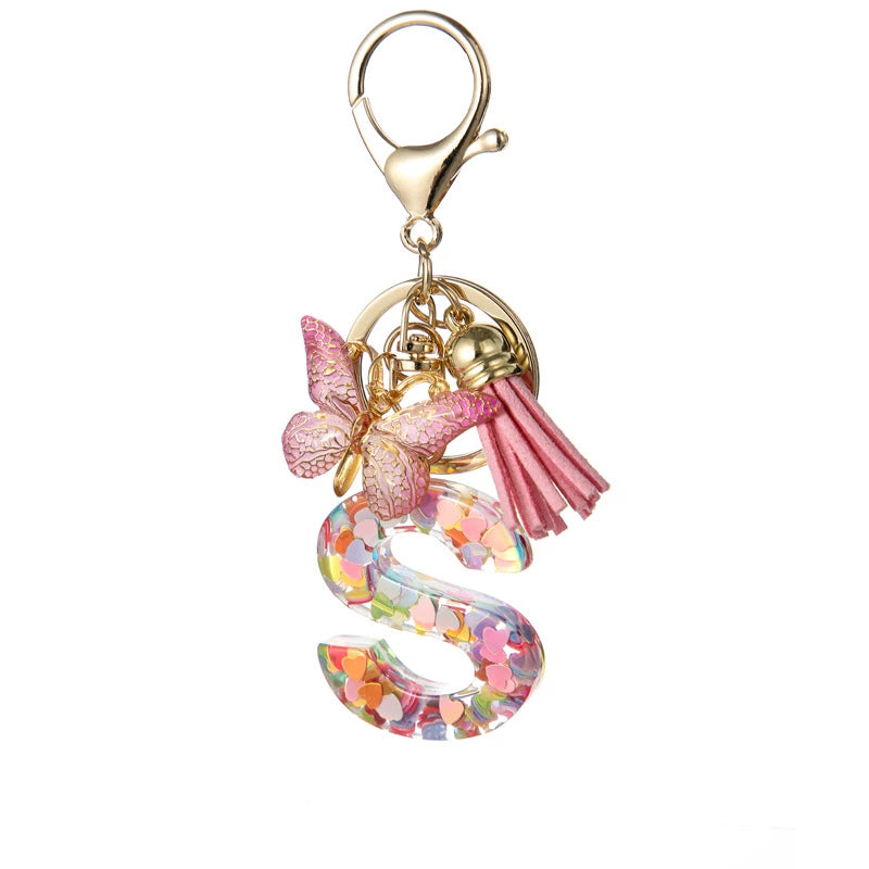 Custom Colorful Initial Keychain with Butterfly & Tassel