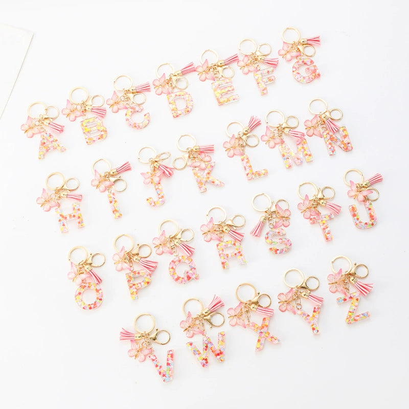 Custom Colorful Initial Keychain with Butterfly & Tassel