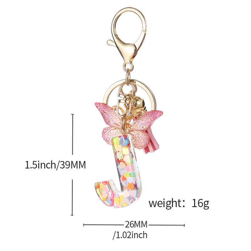 Custom Colorful Initial Keychain with Butterfly & Tassel