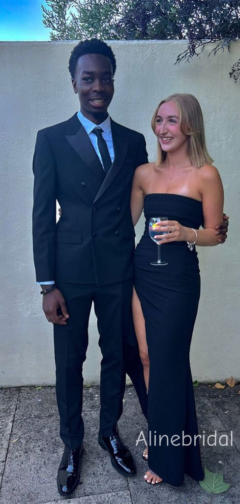 Simple Strapless High Slit Black Mermaid Maxi Prom Dress, Evening Dress, PD382263