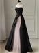 Elegant Black Strapless A-line Floor Length Prom Dress with Pink Tulle, PD3662