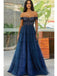 Elegant Dark Blue Off the Shoulder A-line Floor Length Prom Dress, Evening Gown, PD3655