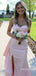 Elegant Side Slit  Strapless Asymmetrical Ruffle Light Pink Long Mermaid Prom Dress,Formal Dress, PD382271