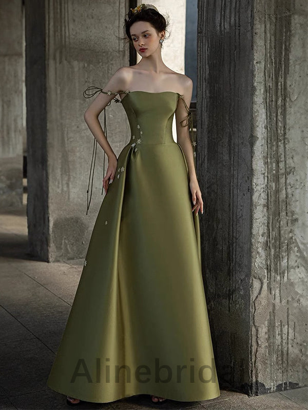 Elegant Olive Green Strapless Sleeveless A-line Long Prom Dress, PD3577