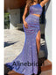 Sexy PurpleOne shoulder Side Slit Two Piece Mermaid Long Prom Dress, PD3540